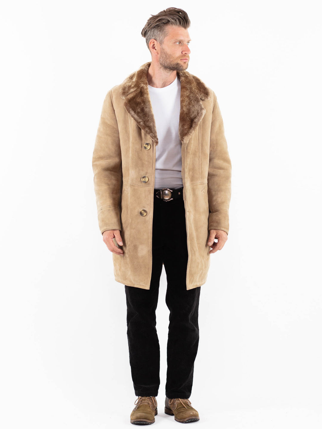 Vintage 70's Men Sheepskin Coat in BeigeZ1905