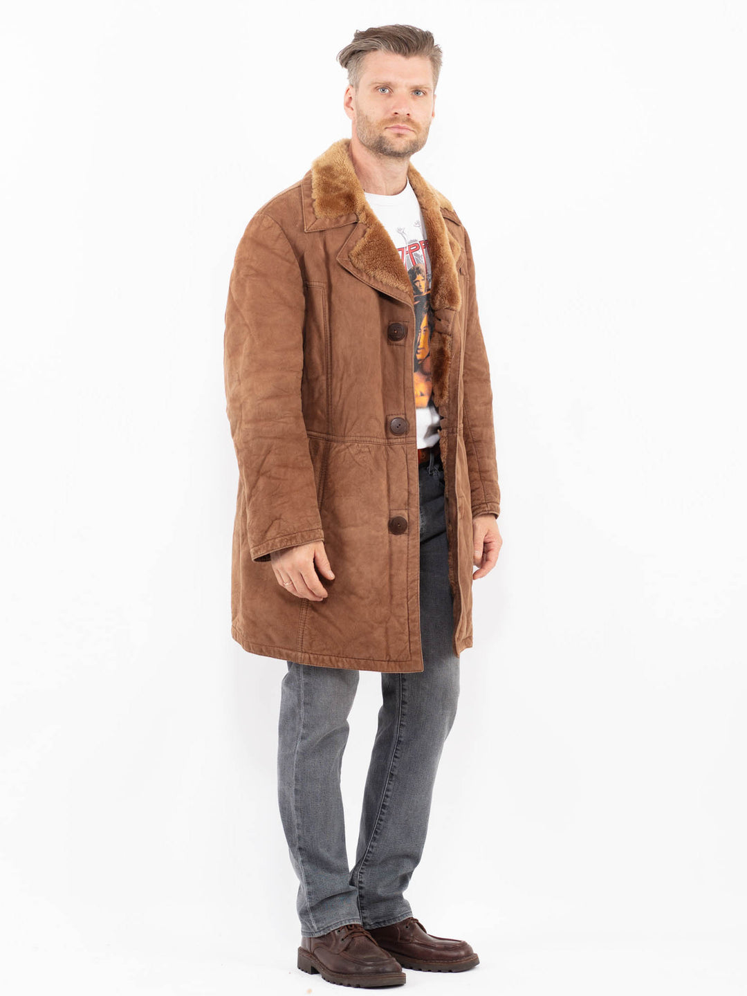 Vintage 70's Men Sheepskin Coat in BrownZ2129