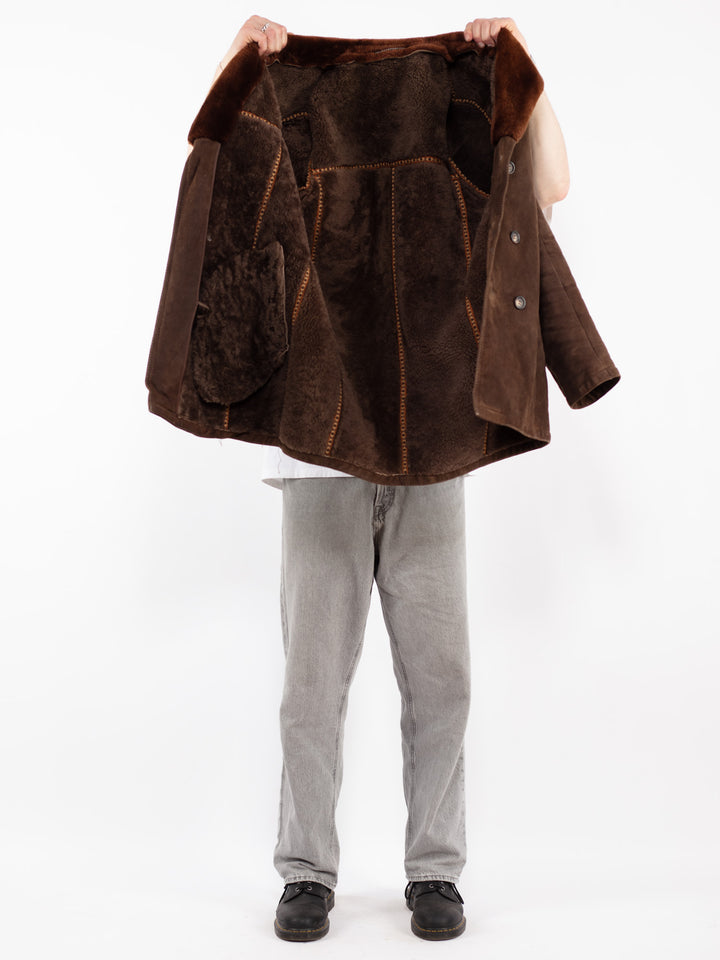 Vintage 70's Men Sheepskin Coat in Brown