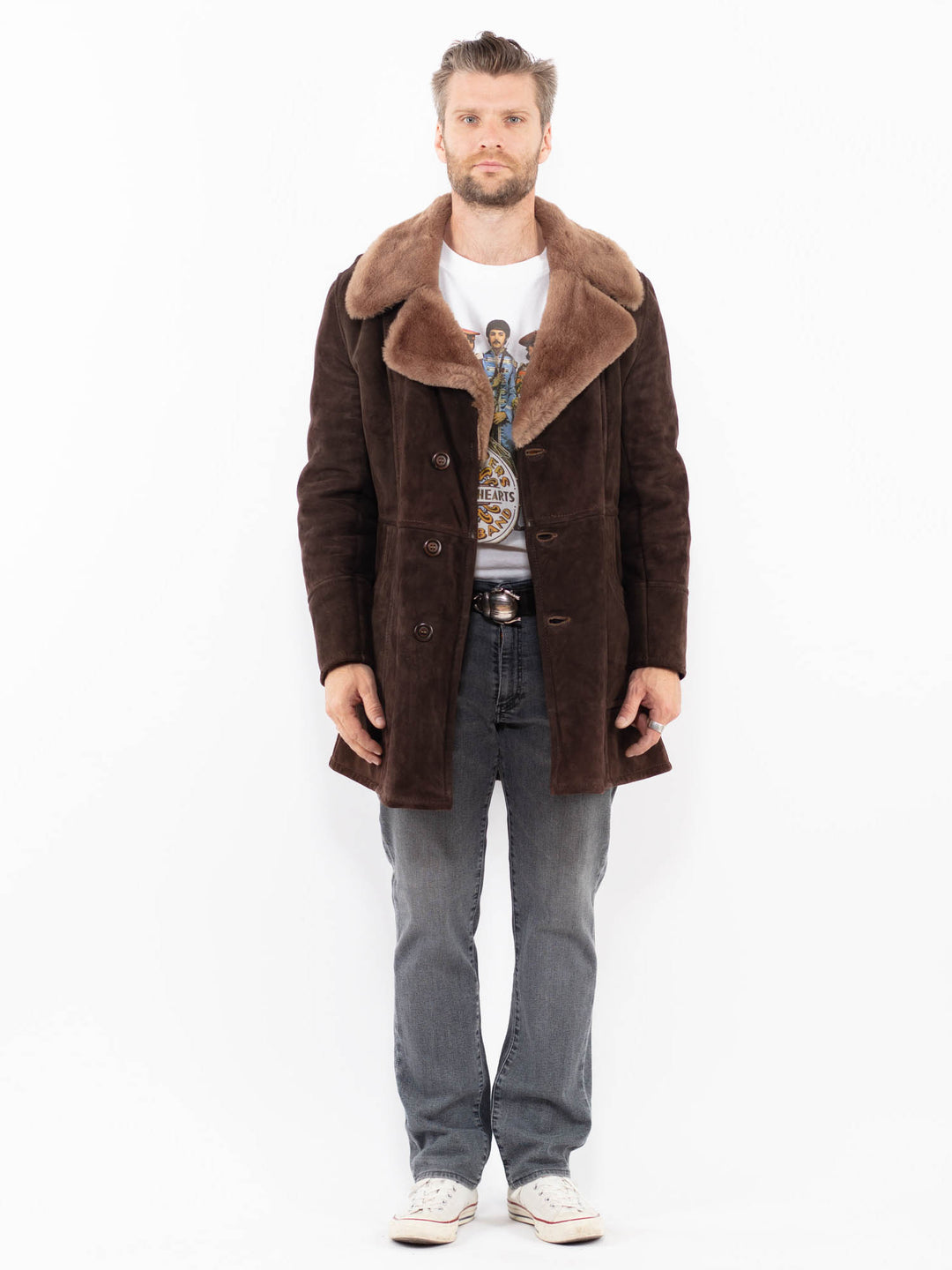 Vintage 70's Men Sheepskin Coat in BrownZ2006