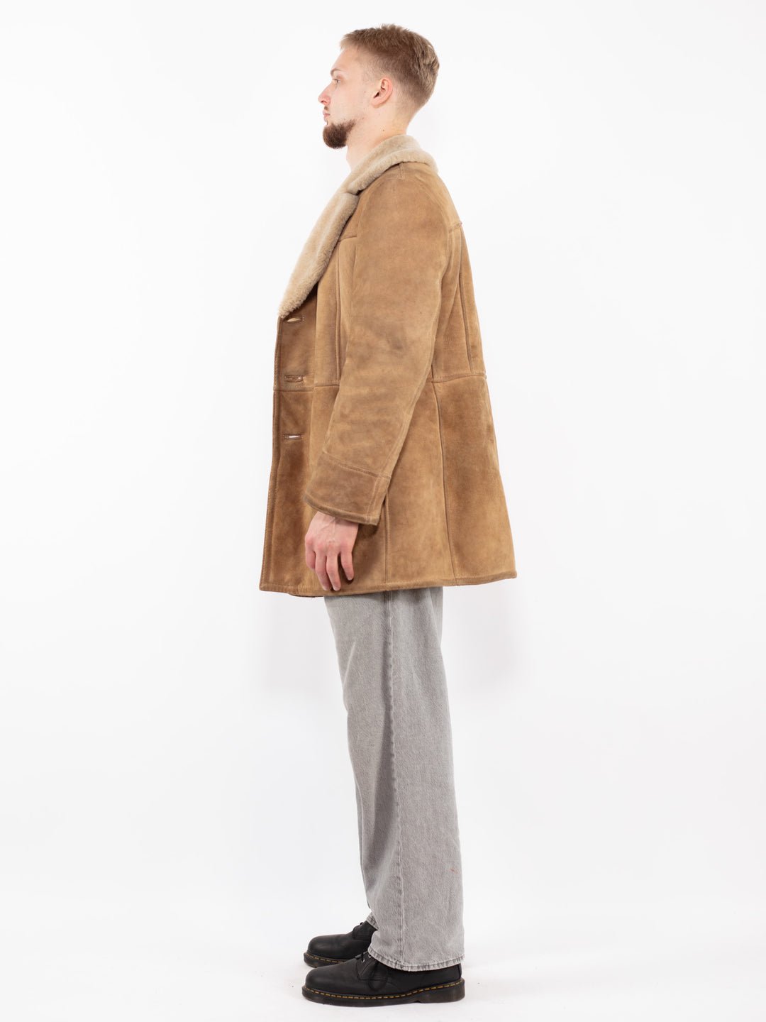Vintage 70's Men Sheepskin Coat in Sand Brown