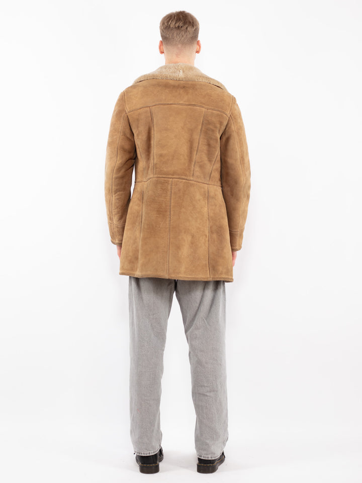 Vintage 70's Men Sheepskin Coat in Sand Brown