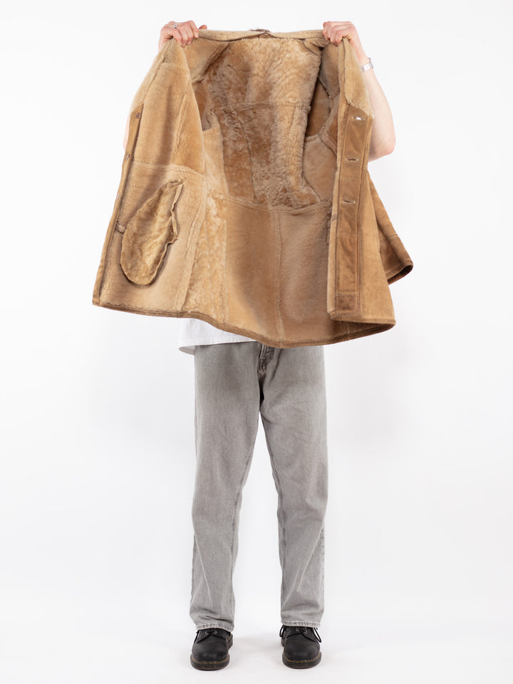 Vintage 70's Men Sheepskin Coat in Sand Brown
