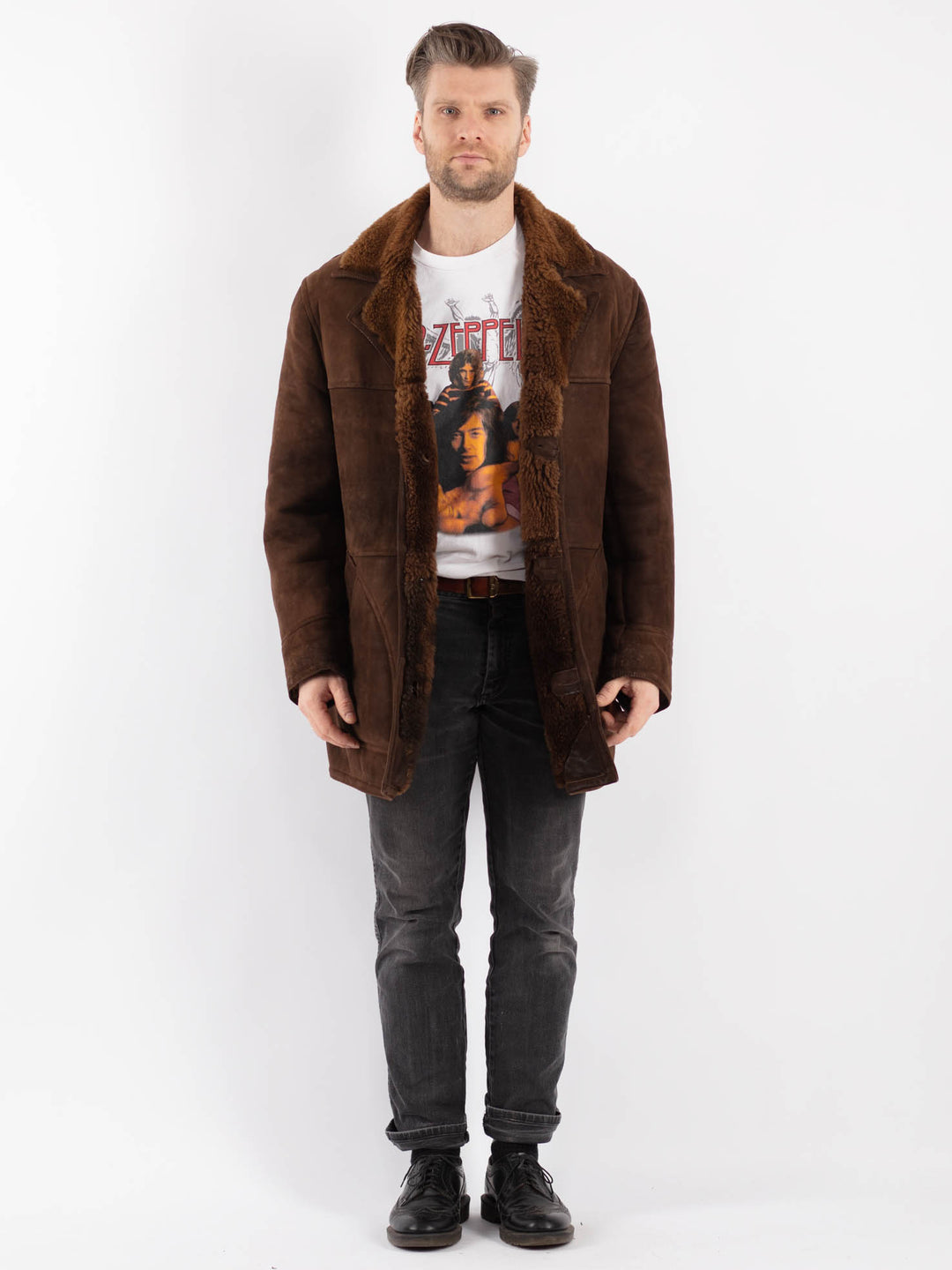 Vintage 70's Men Sheepskin Coat in BrownZ466