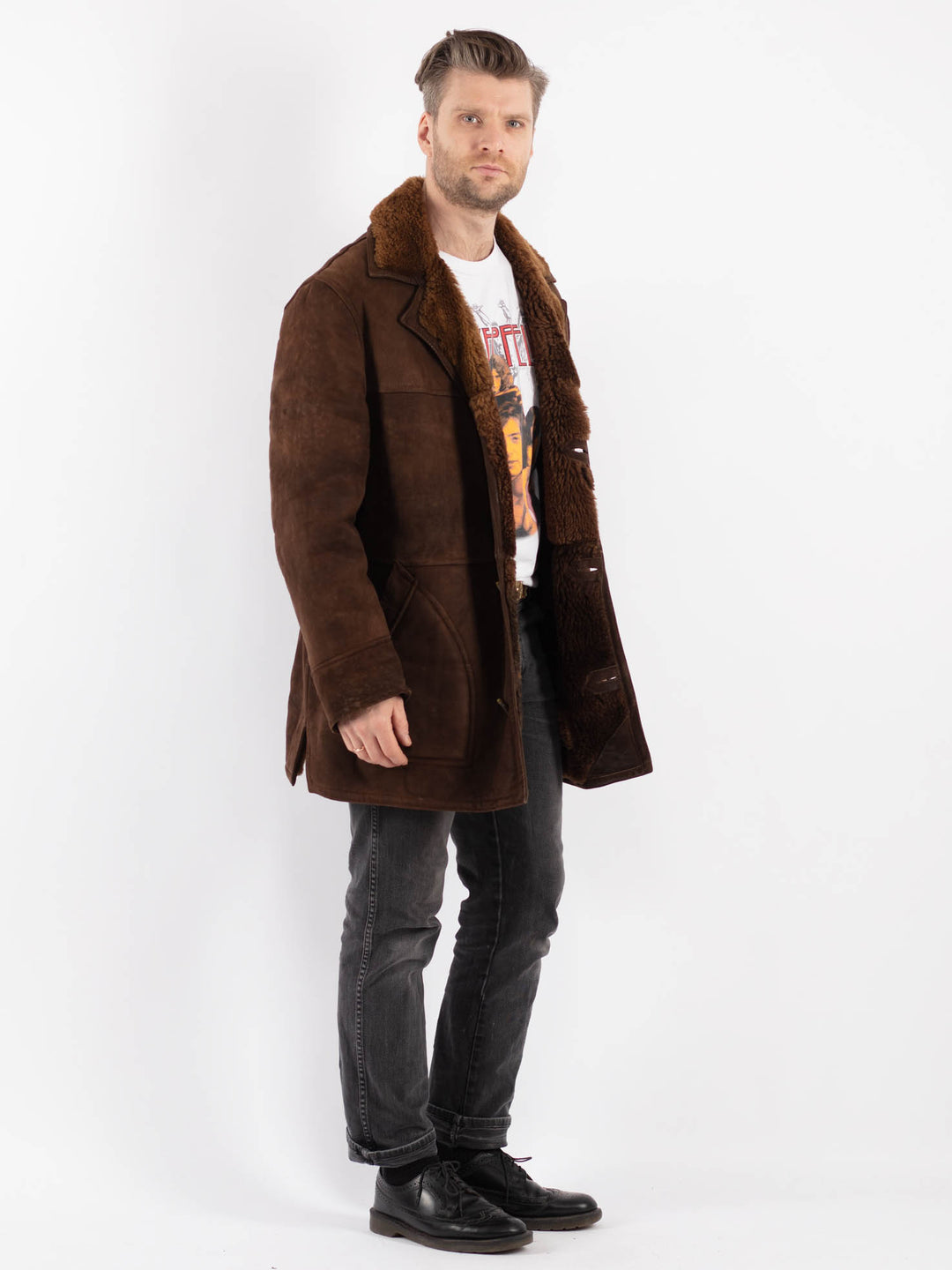Vintage 70's Men Sheepskin Coat in BrownZ466