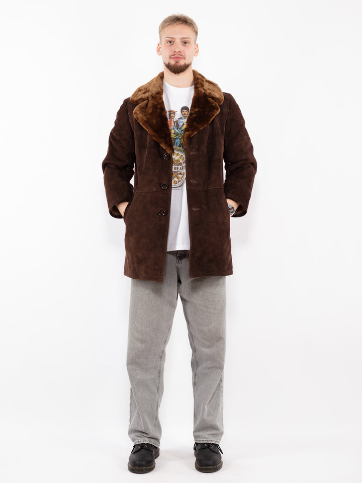 Vintage 70's Men Sheepskin Coat in Brown