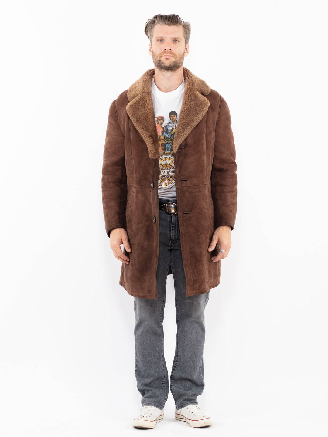 Vintage 70's Men Sheepskin Coat in BrownZ2010