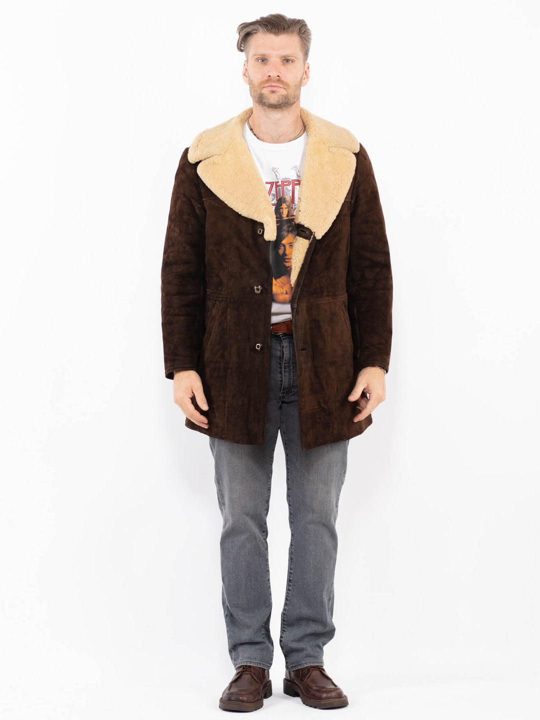 Vintage 70's Men Sheepskin Coat in BrownZ2137