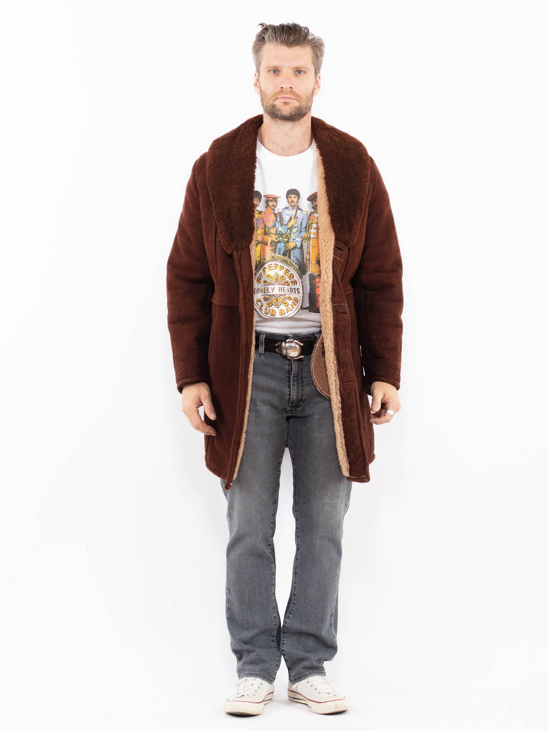 Vintage 70's Men Sheepskin Coat in BrownZ2013