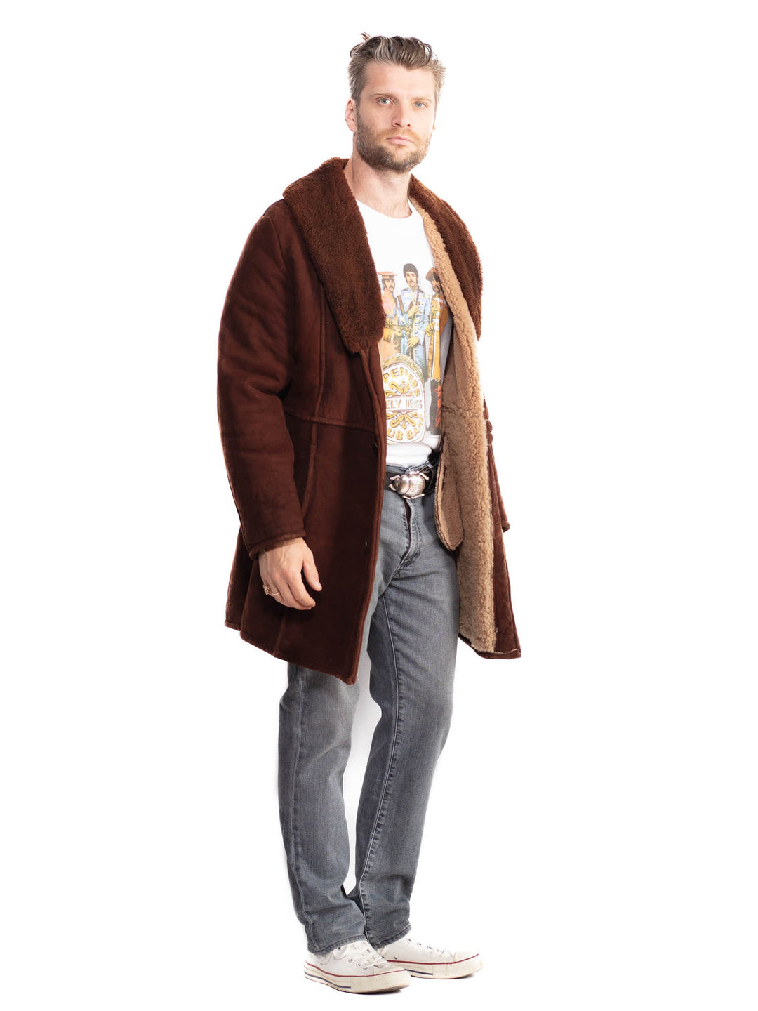 Vintage 70's Men Sheepskin Coat in BrownZ2013