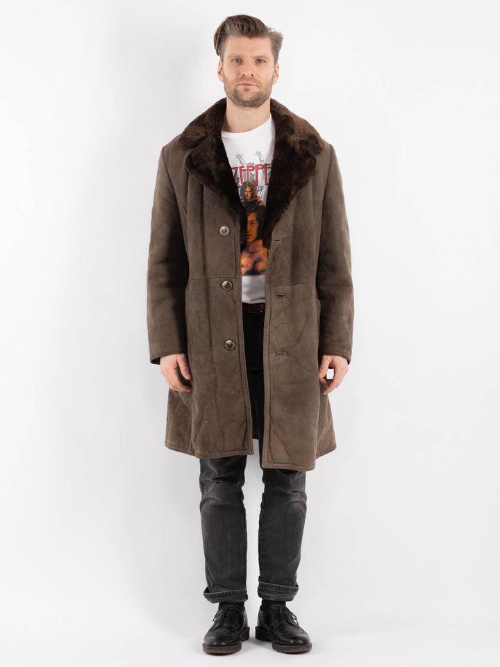 Vintage 70's Men Sheepskin Coat in GrayZ469