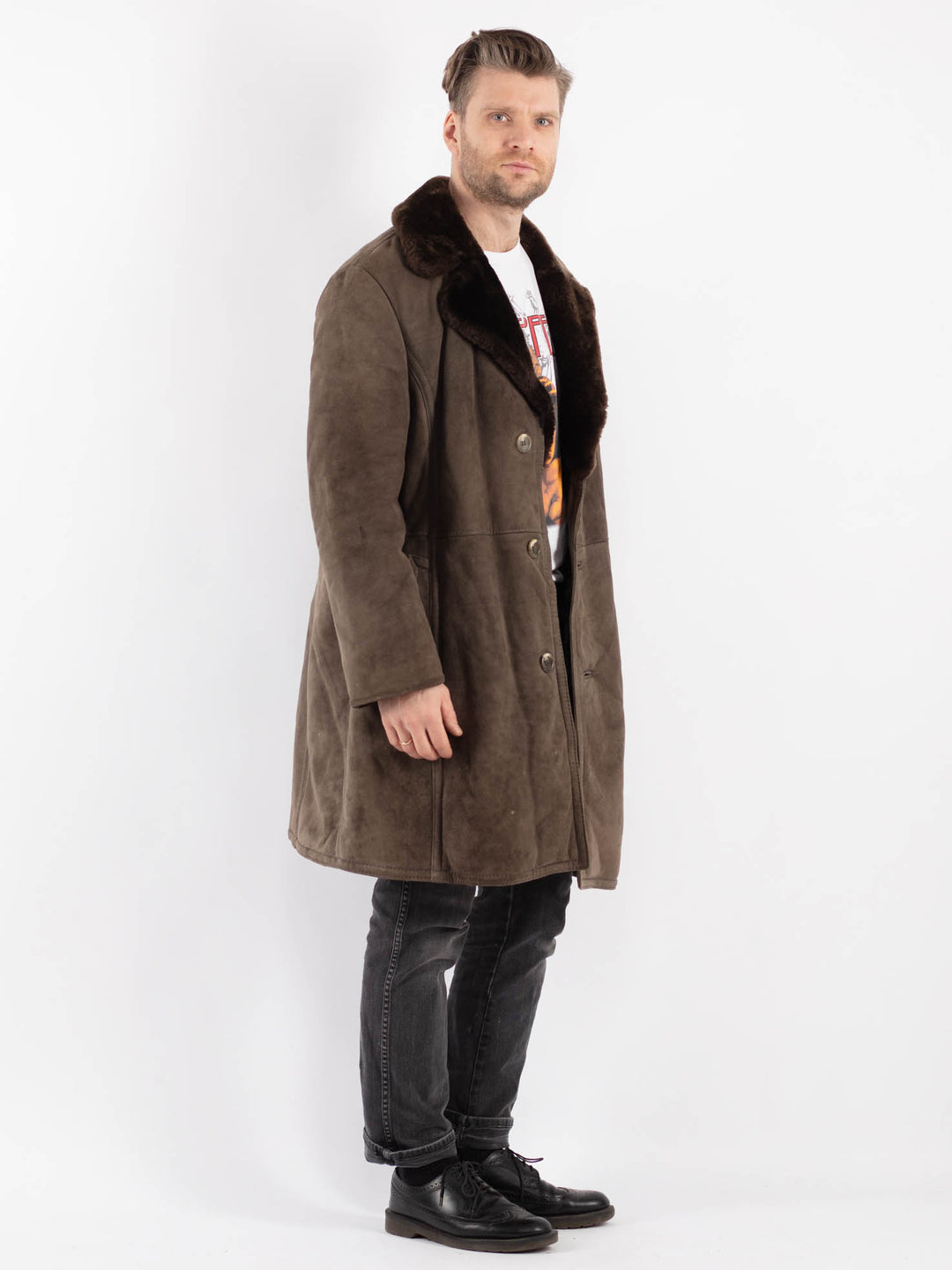 Vintage 70's Men Sheepskin Coat in GrayZ469