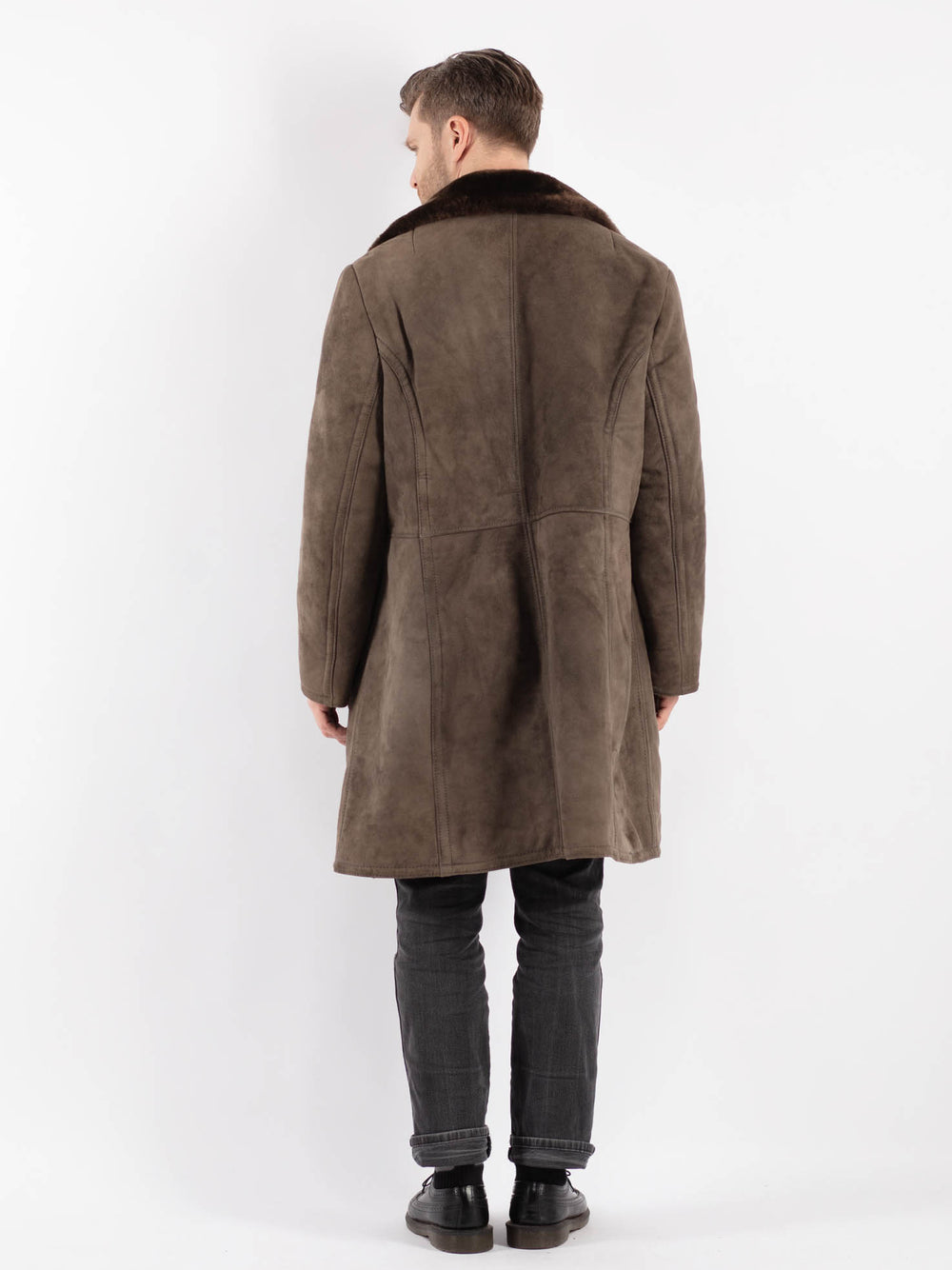 Vintage 70's Men Sheepskin Coat in GrayZ469