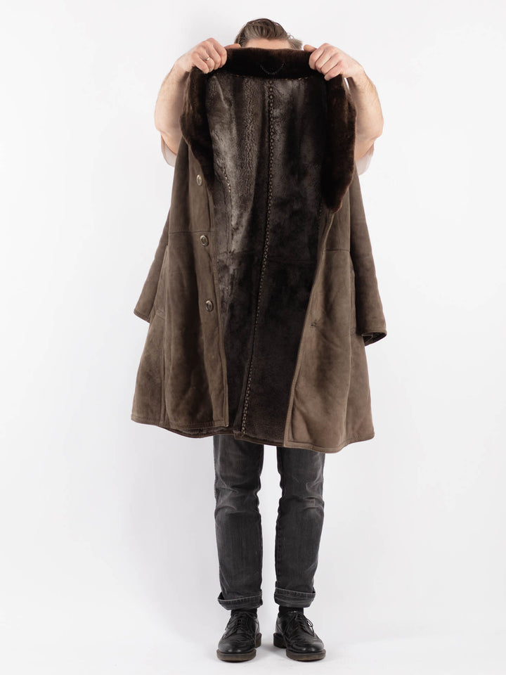 Vintage 70's Men Sheepskin Coat in GrayZ469
