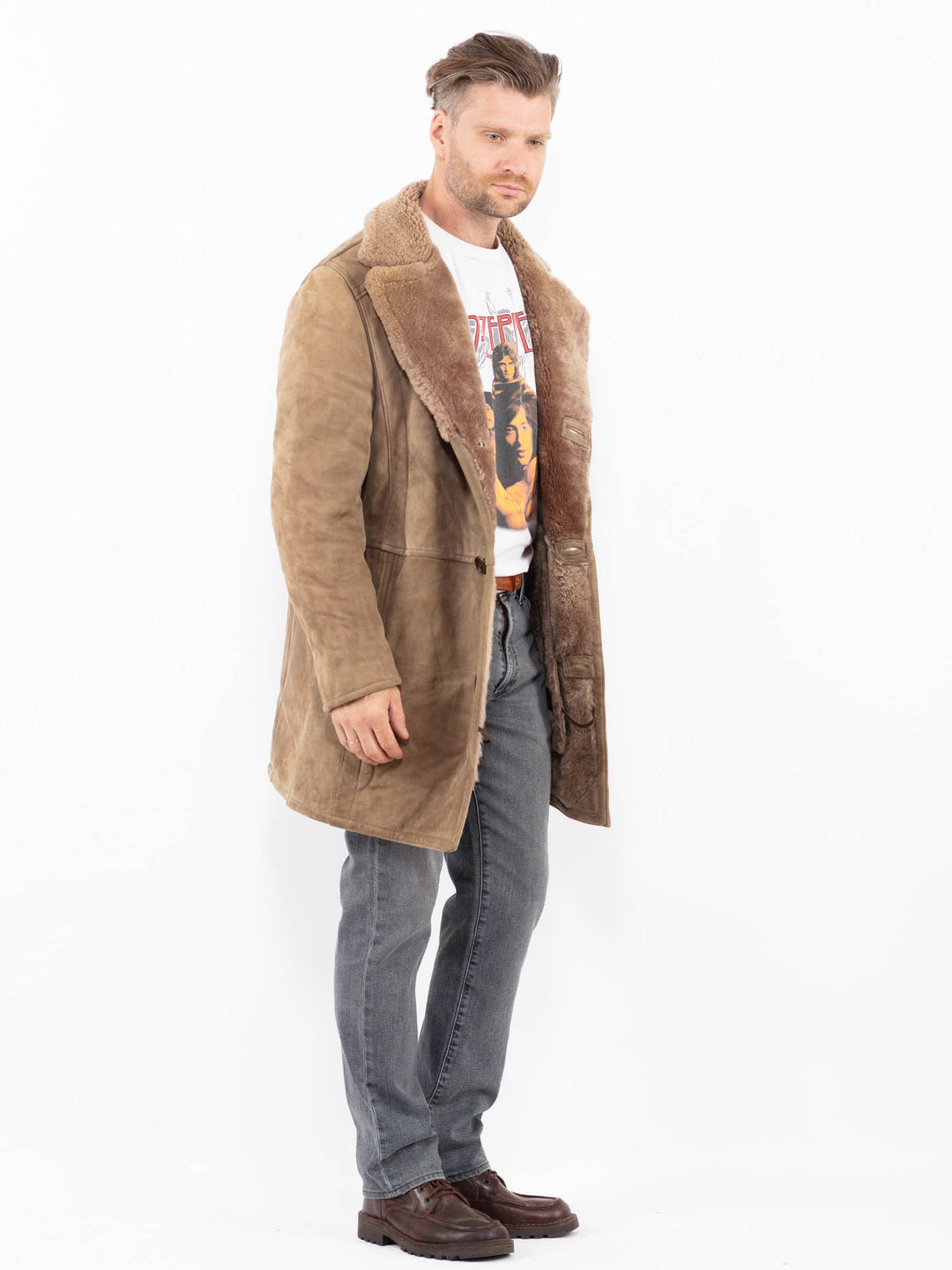 Vintage 70's Men Sheepskin Coat in BeigeZ2141