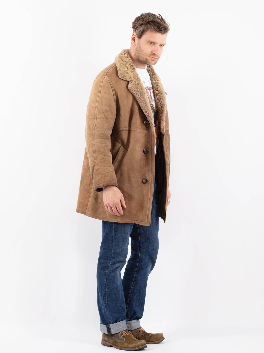 Vintage 70's Men Sheepskin Coat in BeigeZ1570