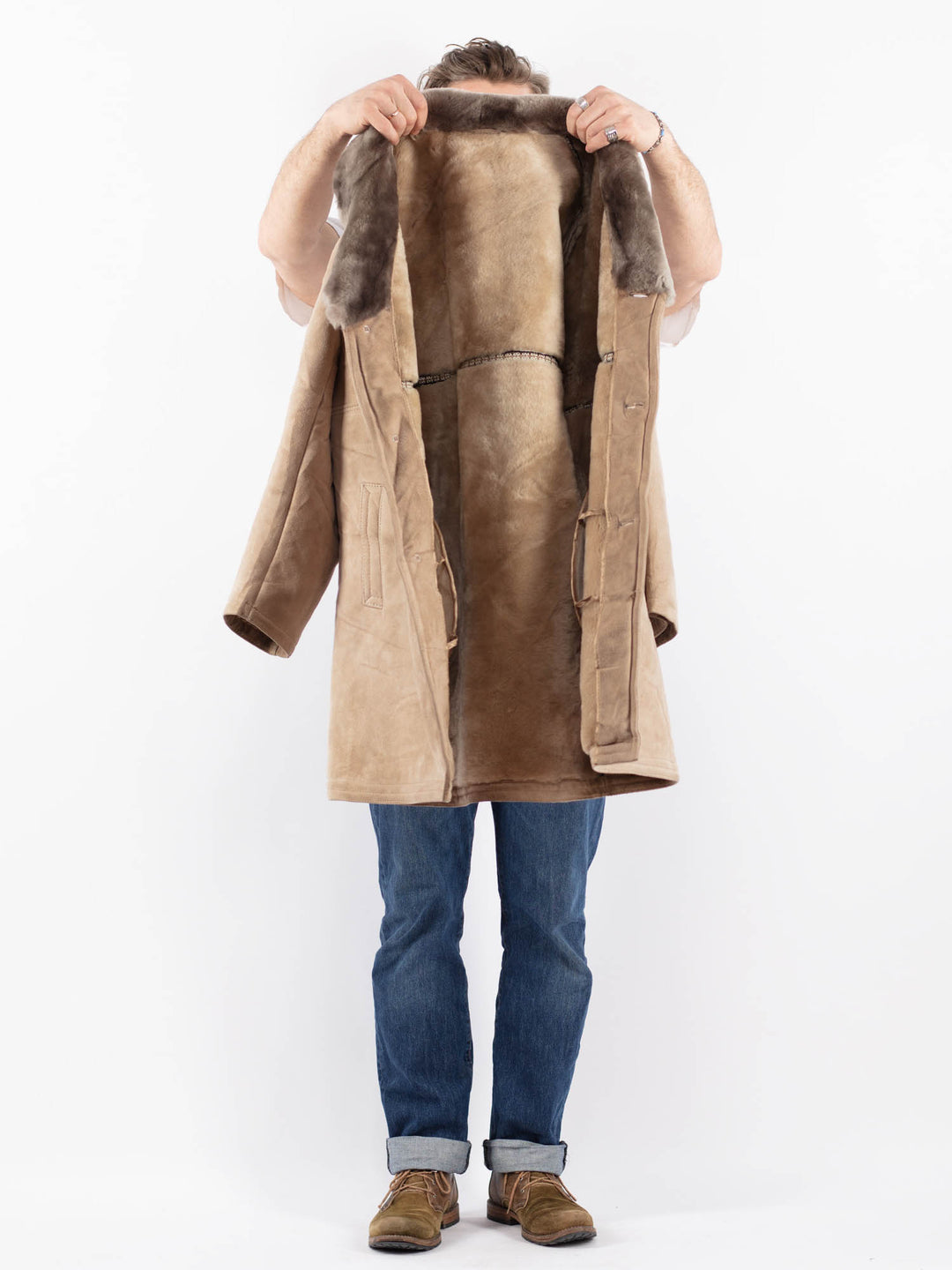 Vintage 70's Men Sheepskin Coat in BeigeZ1576