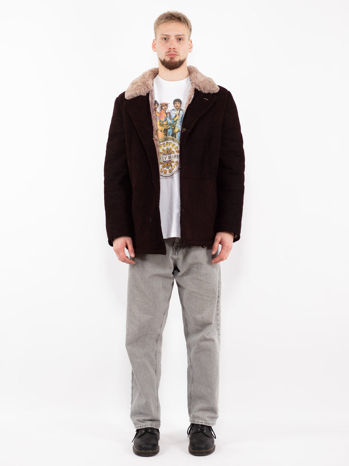 Vintage 70's Men Sheepskin Shearling Jacket in Brown