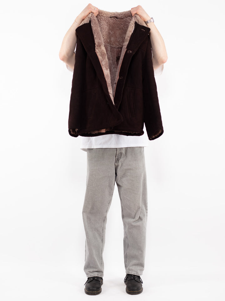 Vintage 70's Men Sheepskin Shearling Jacket in Brown