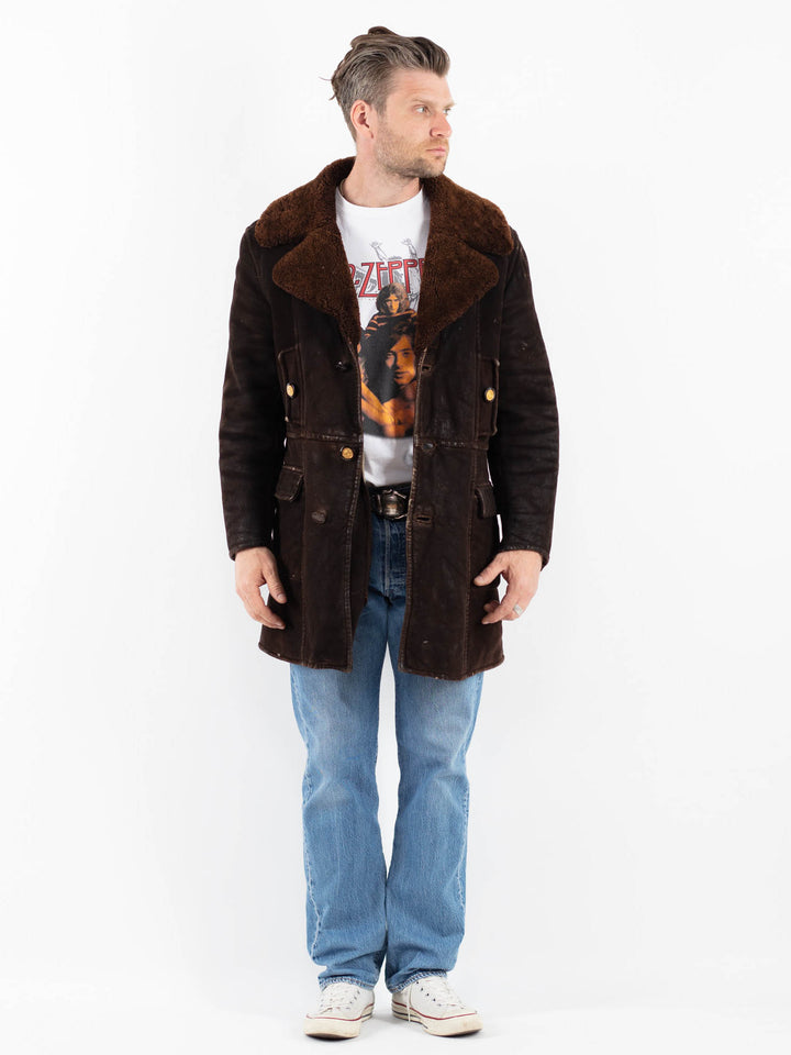 Vintage 70's Men Sheepskin Coat in BrownZ1779