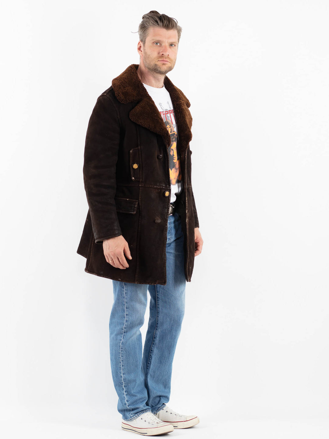 Vintage 70's Men Sheepskin Coat in BrownZ1779