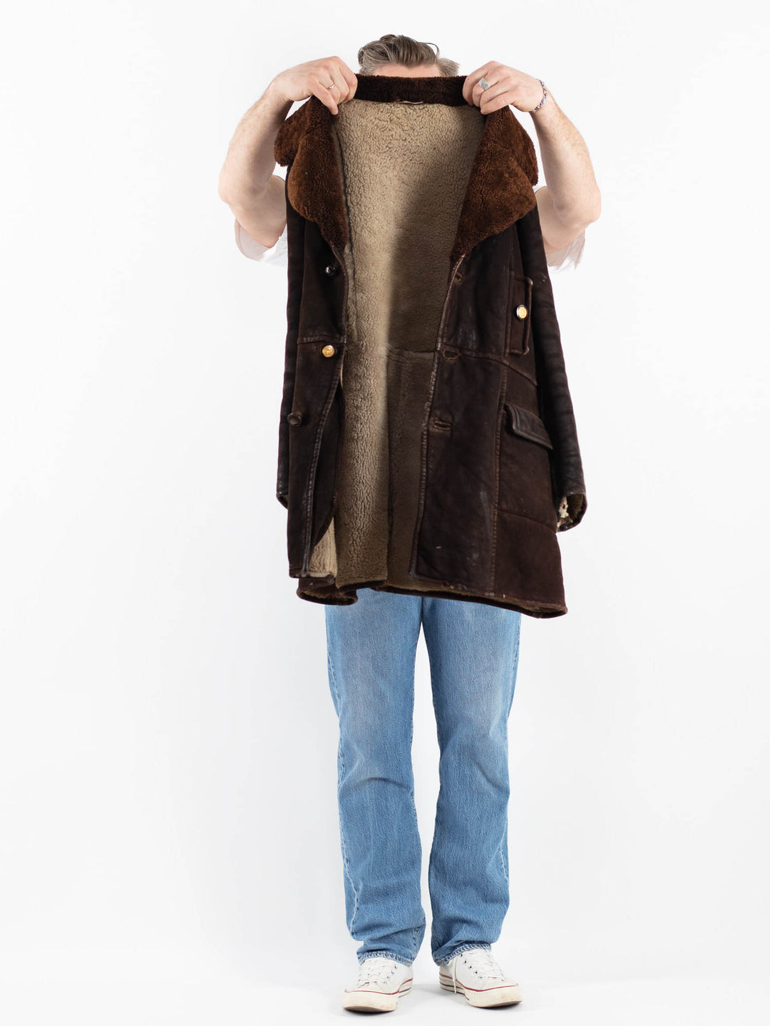 Vintage 70's Men Sheepskin Coat in BrownZ1779