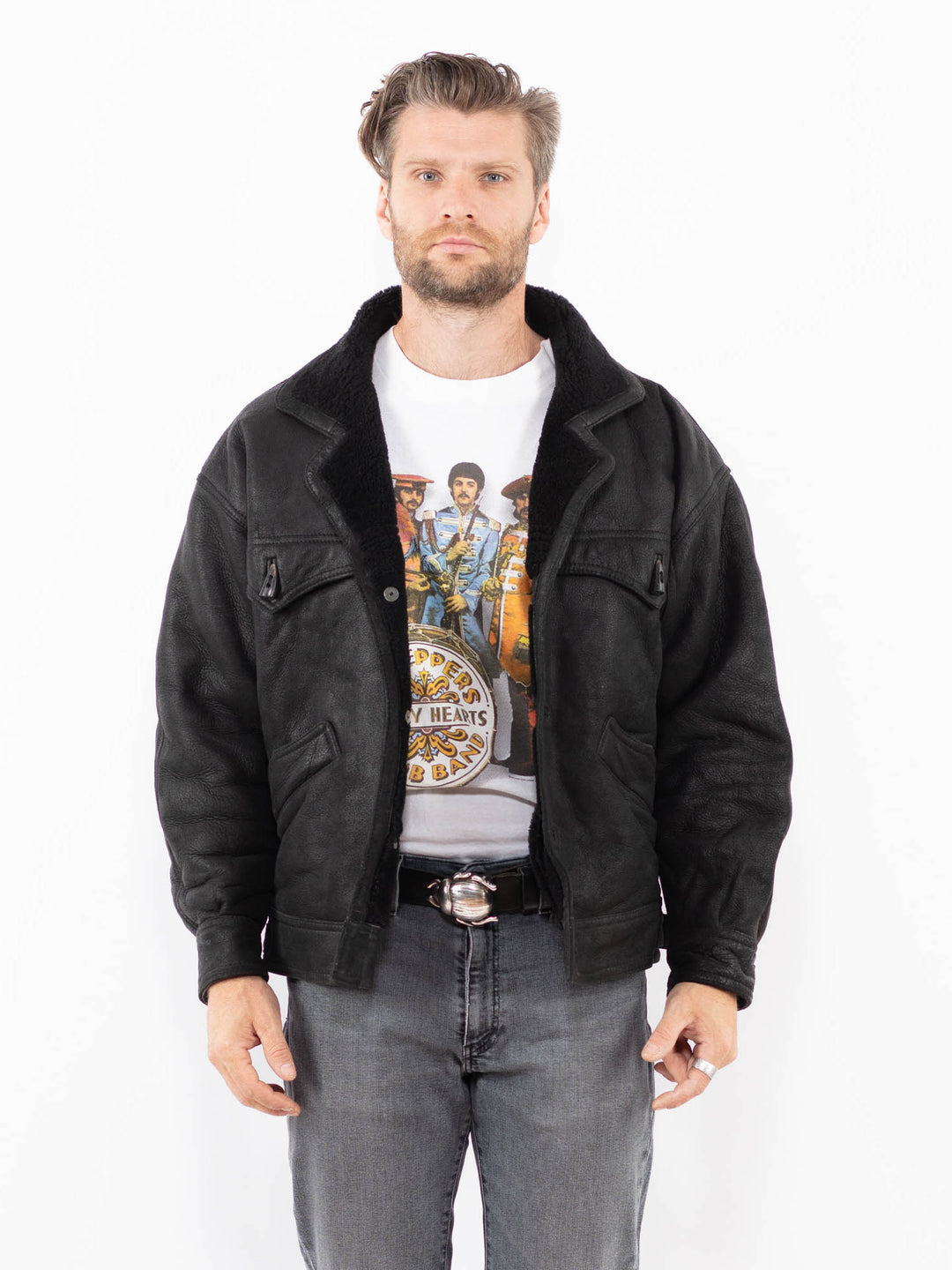 Vintage 70's Men Sheepskin Jacket in BlackZ2005