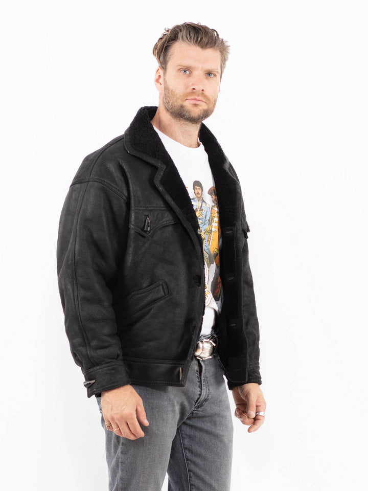 Vintage 70's Men Sheepskin Jacket in BlackZ2005