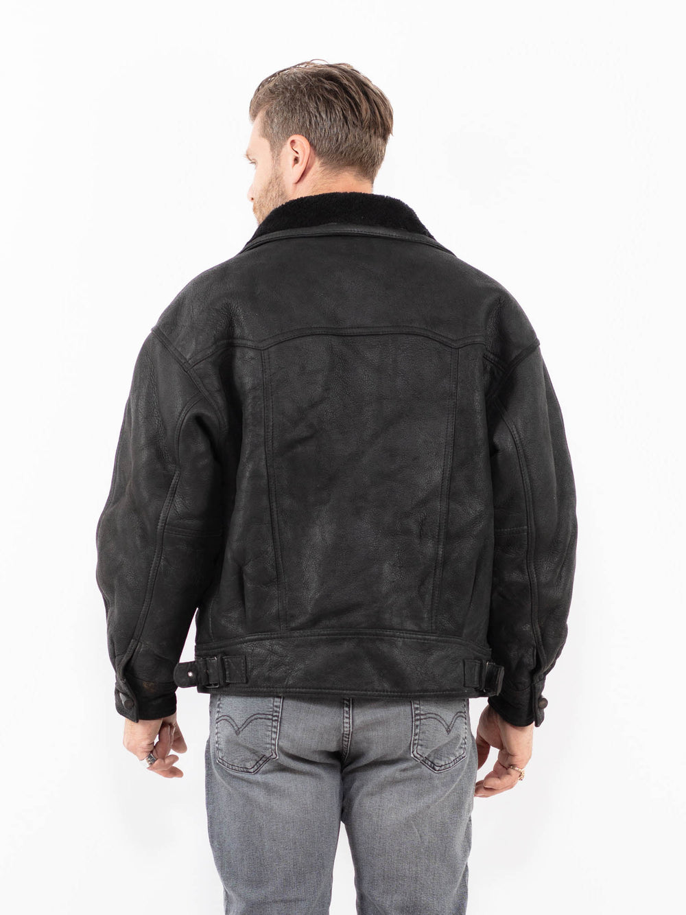 Vintage 70's Men Sheepskin Jacket in BlackZ2005