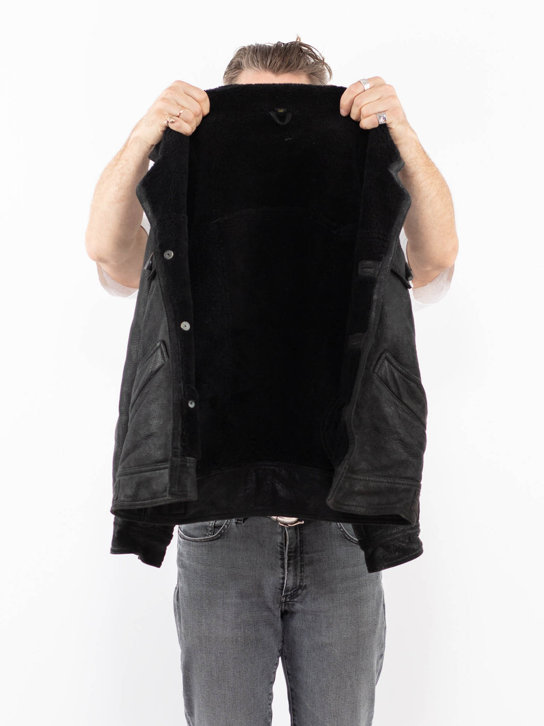 Vintage 70's Men Sheepskin Jacket in BlackZ2005