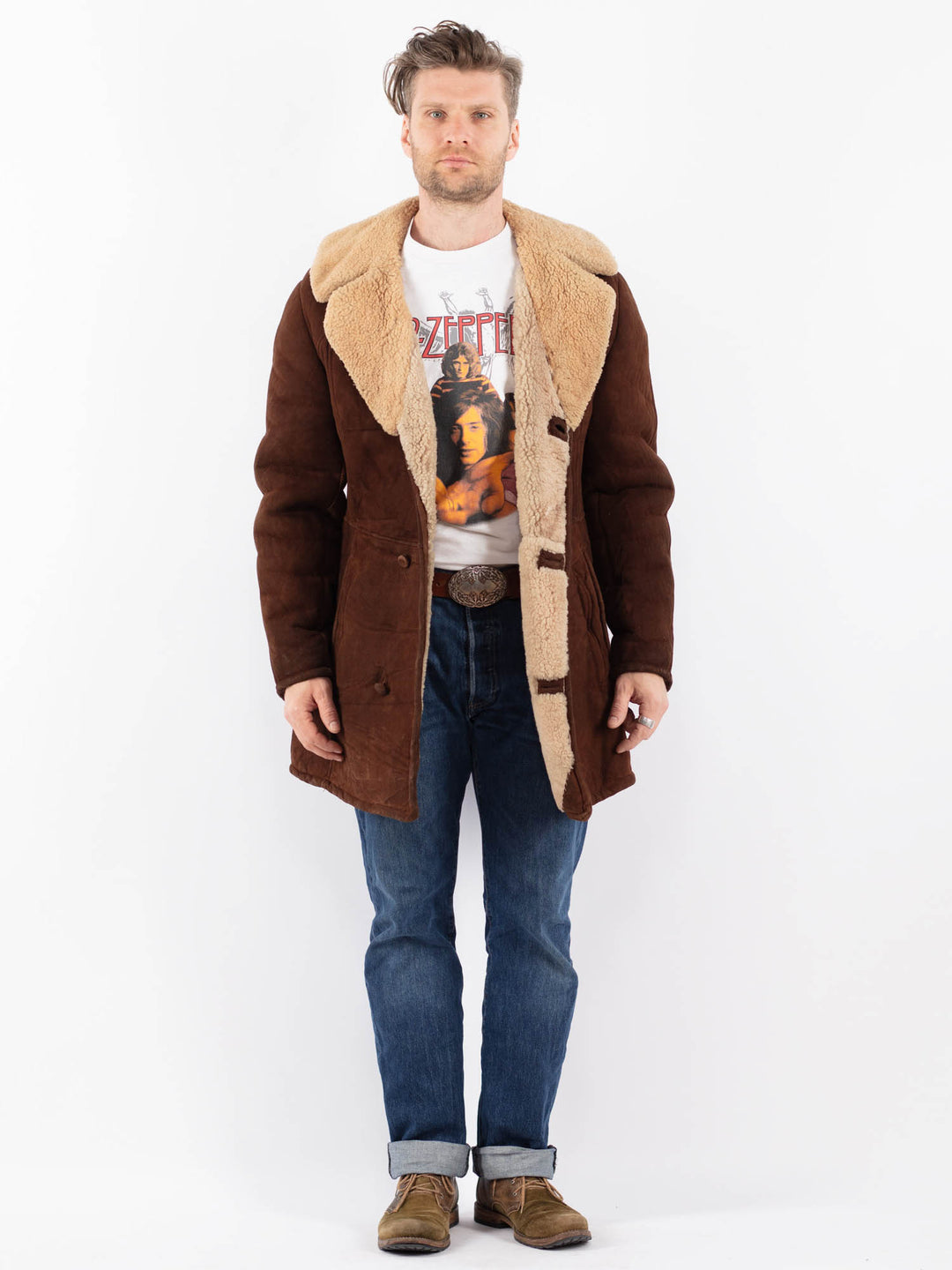 Vintage 70's Men Sheepskin Coat in BrownZ1577