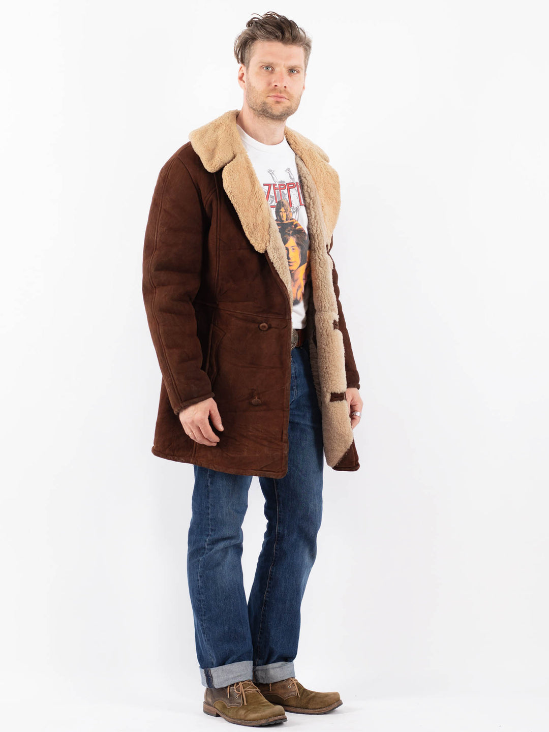 Vintage 70's Men Sheepskin Coat in BrownZ1577