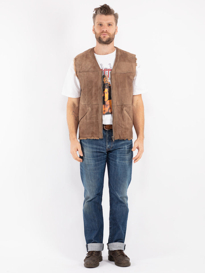 Vintage 70's Men Sheepskin Vest in Beige