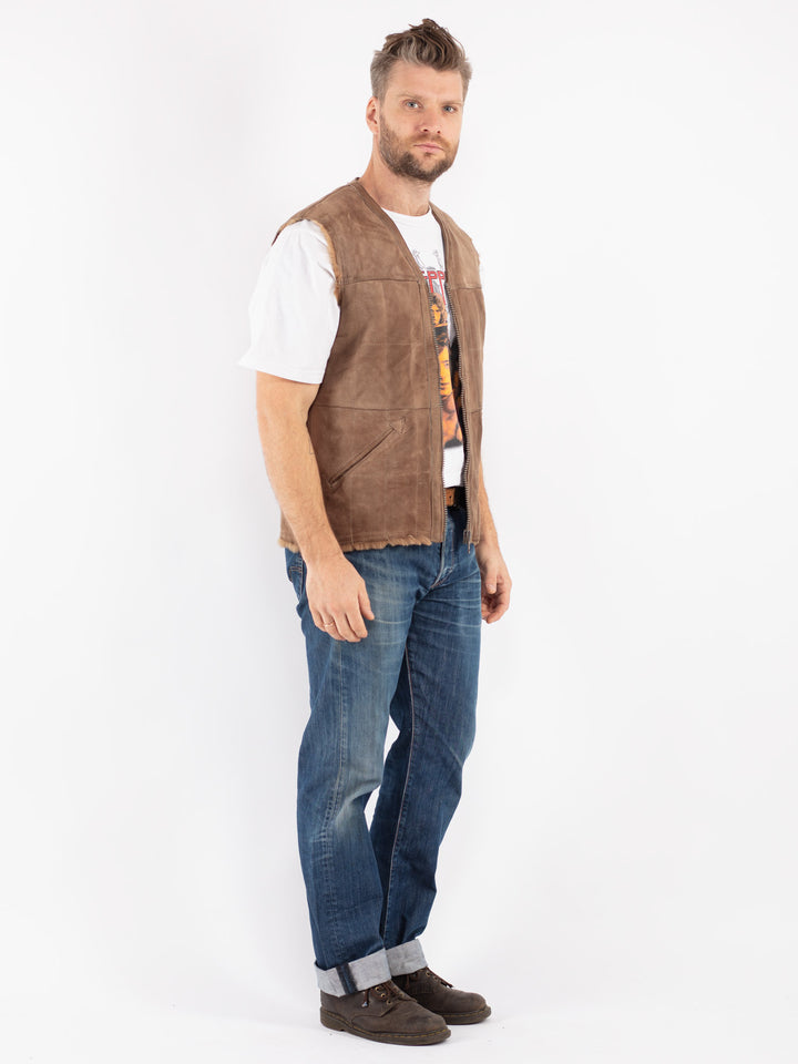 Vintage 70's Men Sheepskin Vest in Beige