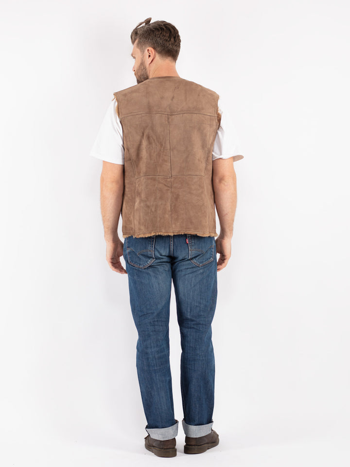 Vintage 70's Men Sheepskin Vest in Beige