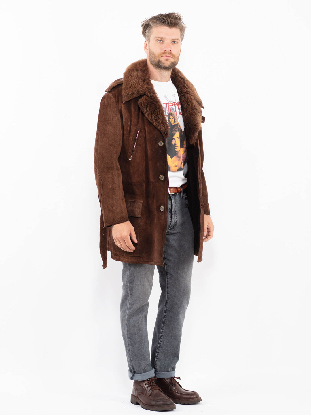 Vintage 70's Men Suede Sherpa Coat in BrownZ2267