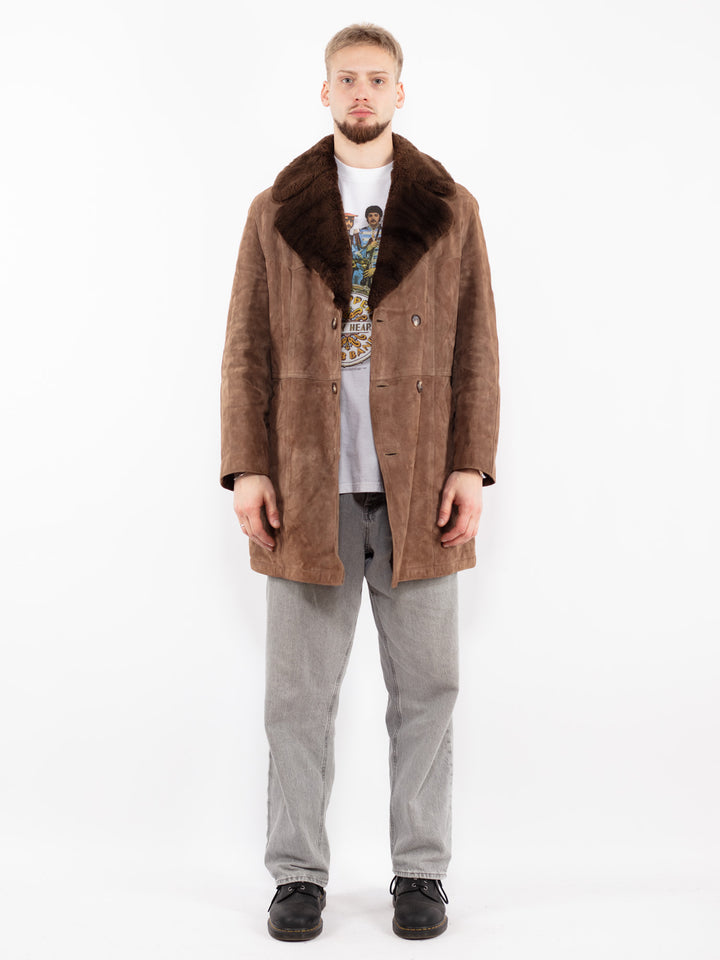 Vintage 70's Men Suede Sherpa Coat in Light Brown
