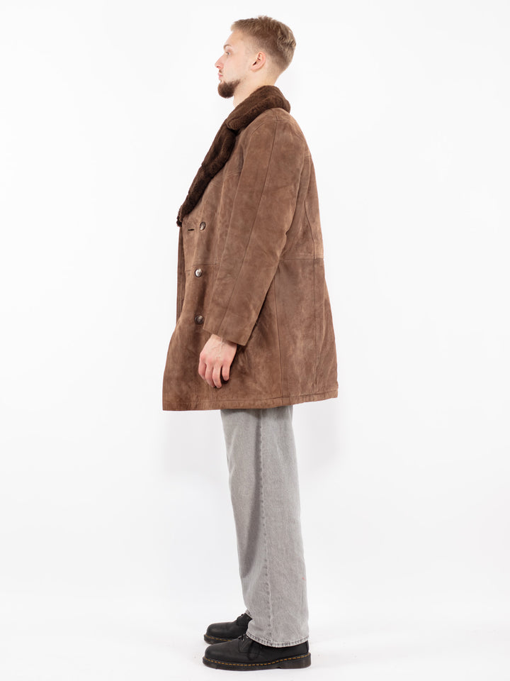 Vintage 70's Men Suede Sherpa Coat in Light Brown