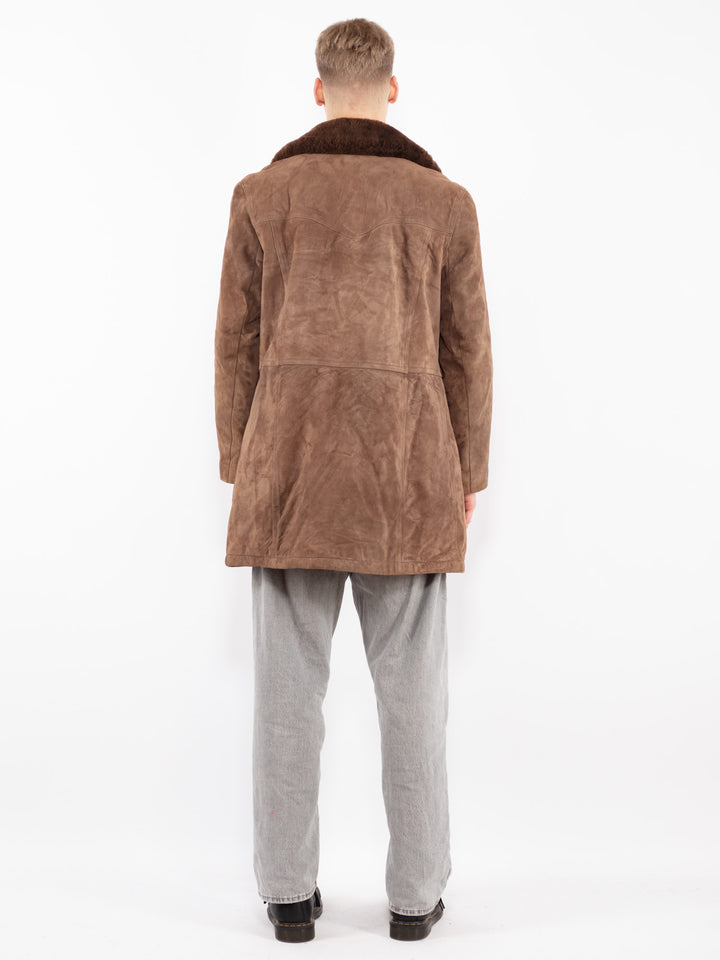 Vintage 70's Men Suede Sherpa Coat in Light Brown