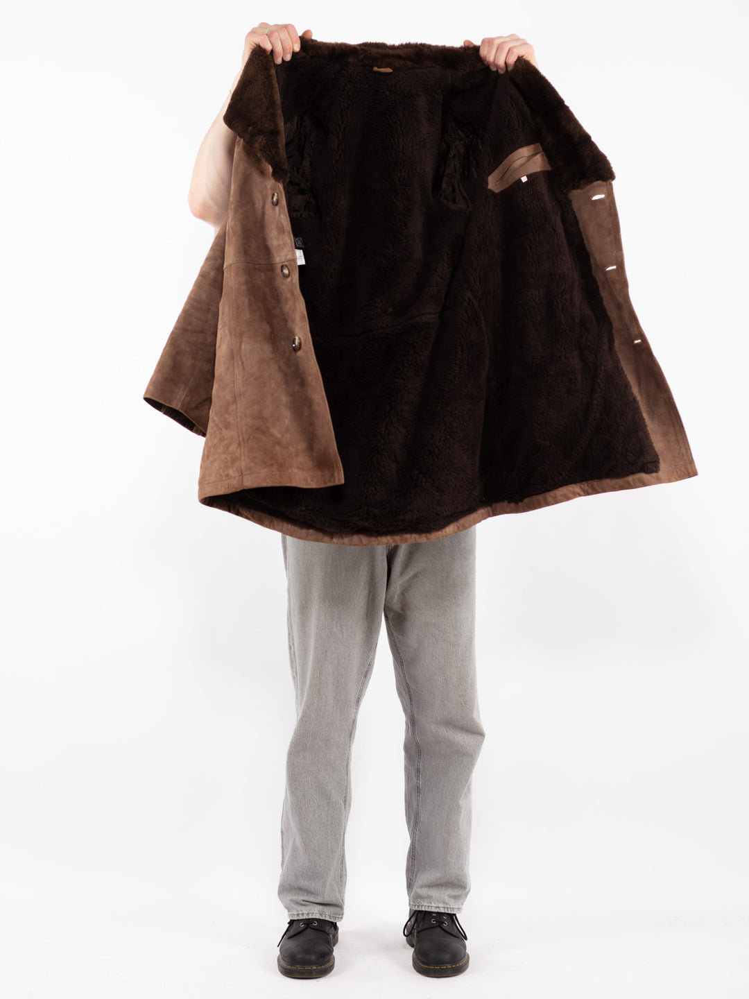 Vintage 70's Men Suede Sherpa Coat in Light Brown