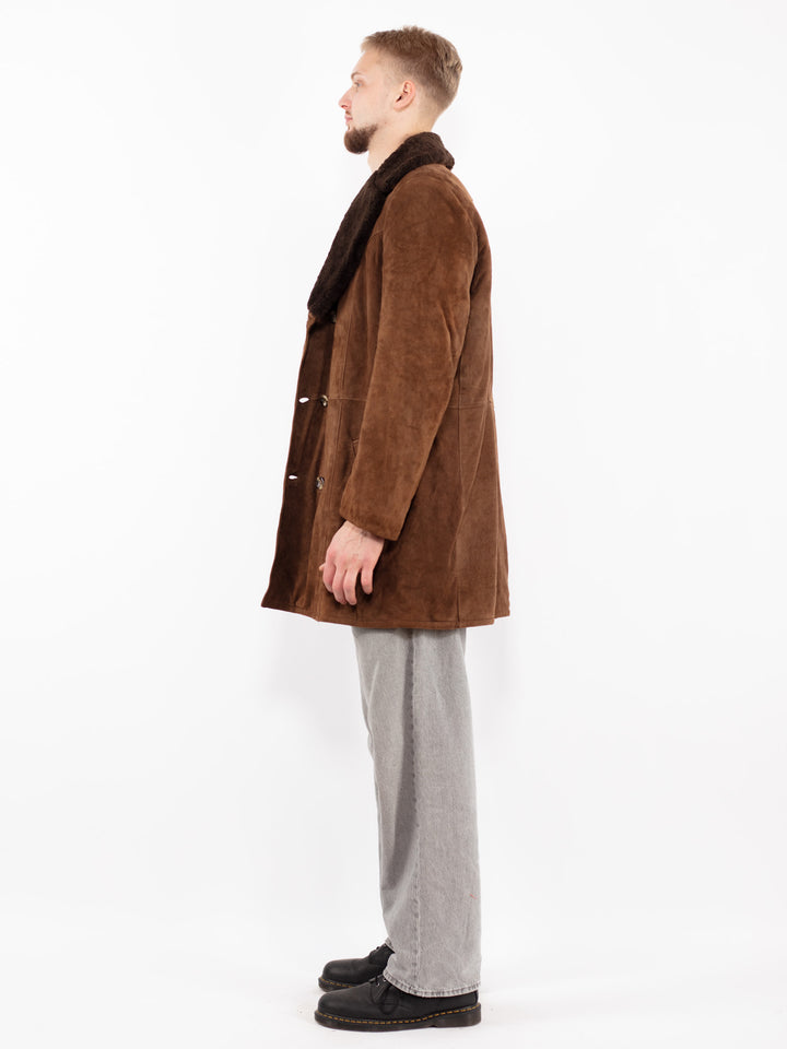 Vintage 70's Men Suede Sherpa Coat in Brown