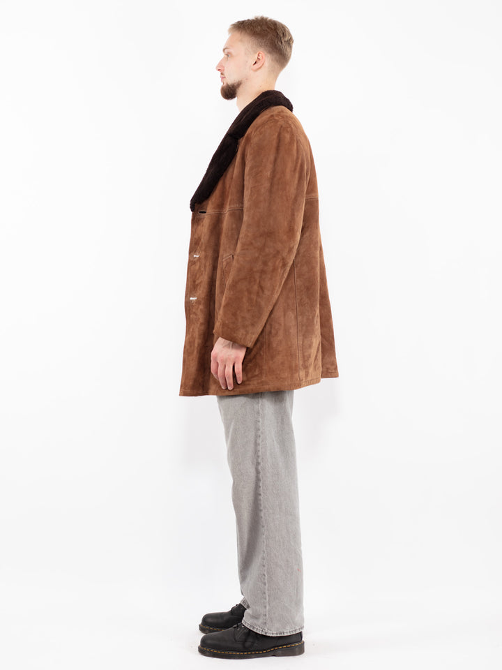Vintage 70's Men Suede Sherpa Coat in Brown
