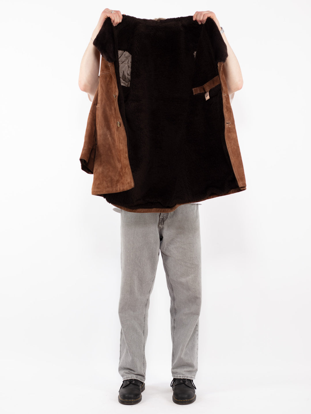 Vintage 70's Men Suede Sherpa Coat in Brown