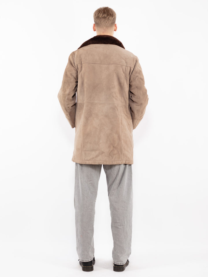Vintage 70's Men Suede Sherpa Coat in Beige