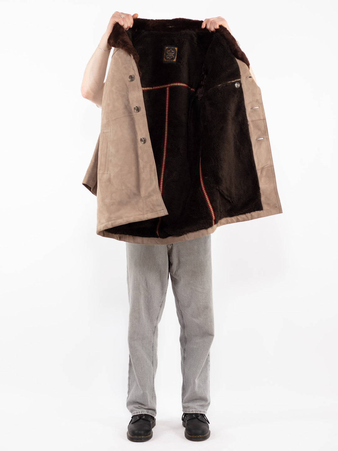 Vintage 70's Men Suede Sherpa Coat in Beige