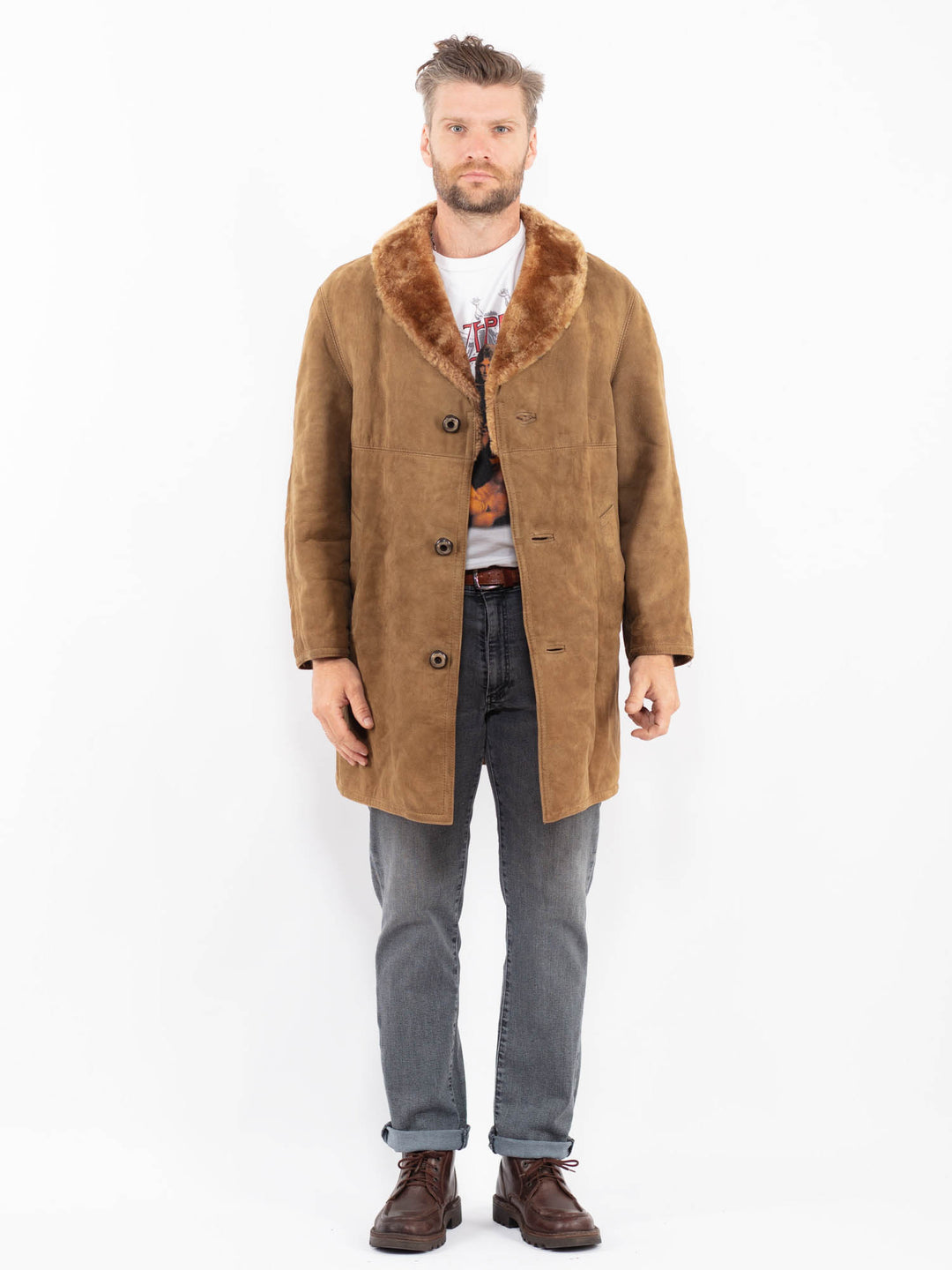 Vintage 70's Men Suede Sherpa Coat in BeigeZ2261