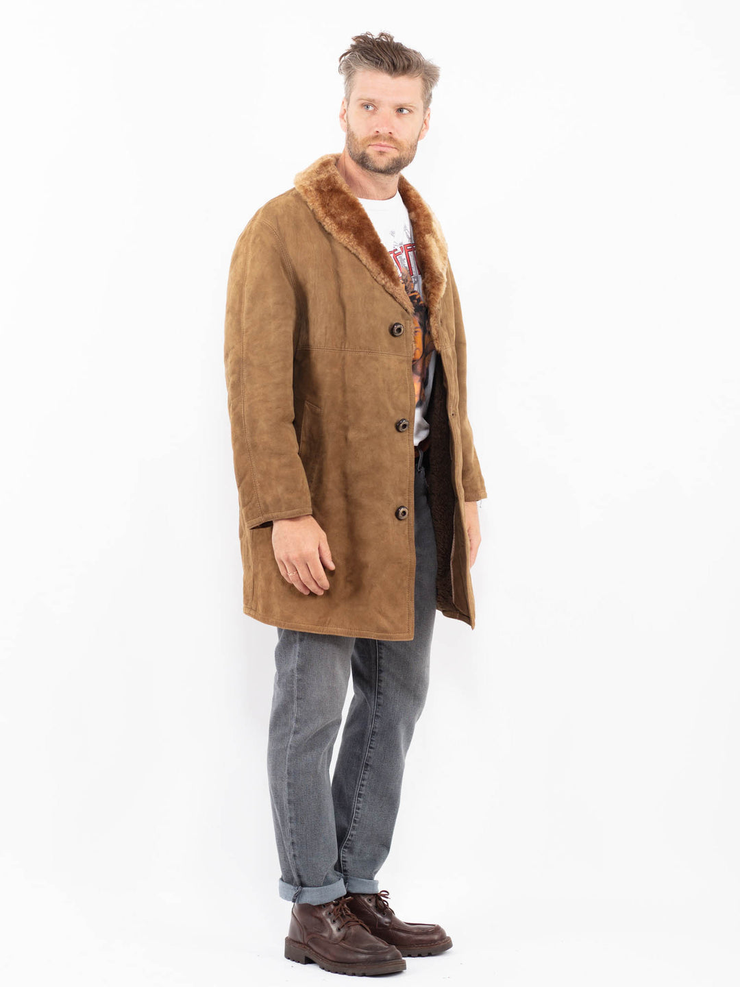 Vintage 70's Men Suede Sherpa Coat in BeigeZ2261