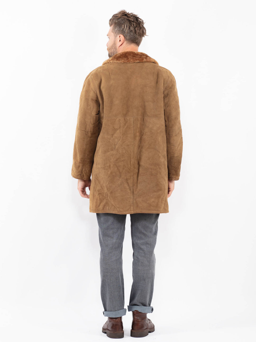 Vintage 70's Men Suede Sherpa Coat in BeigeZ2261