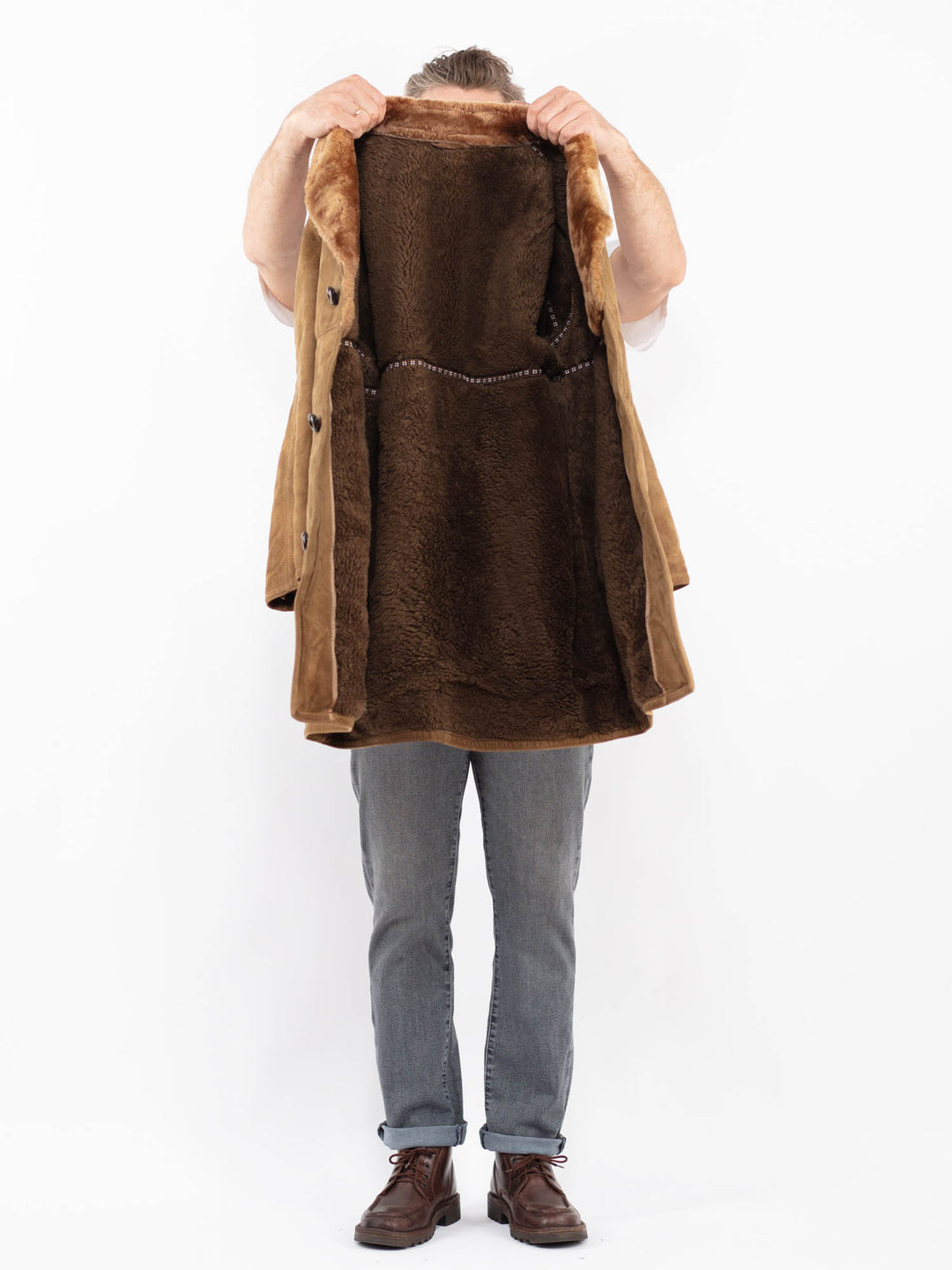 Vintage 70's Men Suede Sherpa Coat in BeigeZ2261