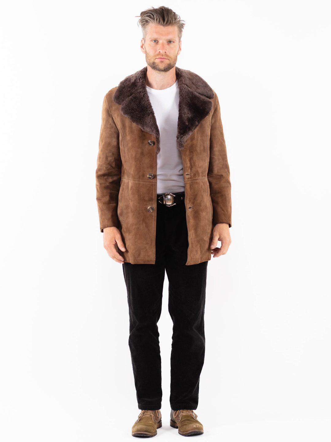 Vintage 70's Men Suede Sherpa Coat in BrownZ1818